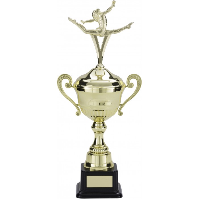 GOLD GYMNASTIC CUP WITH GOLD METAL FIGURE - AVAILABLE IN 3 SIZES